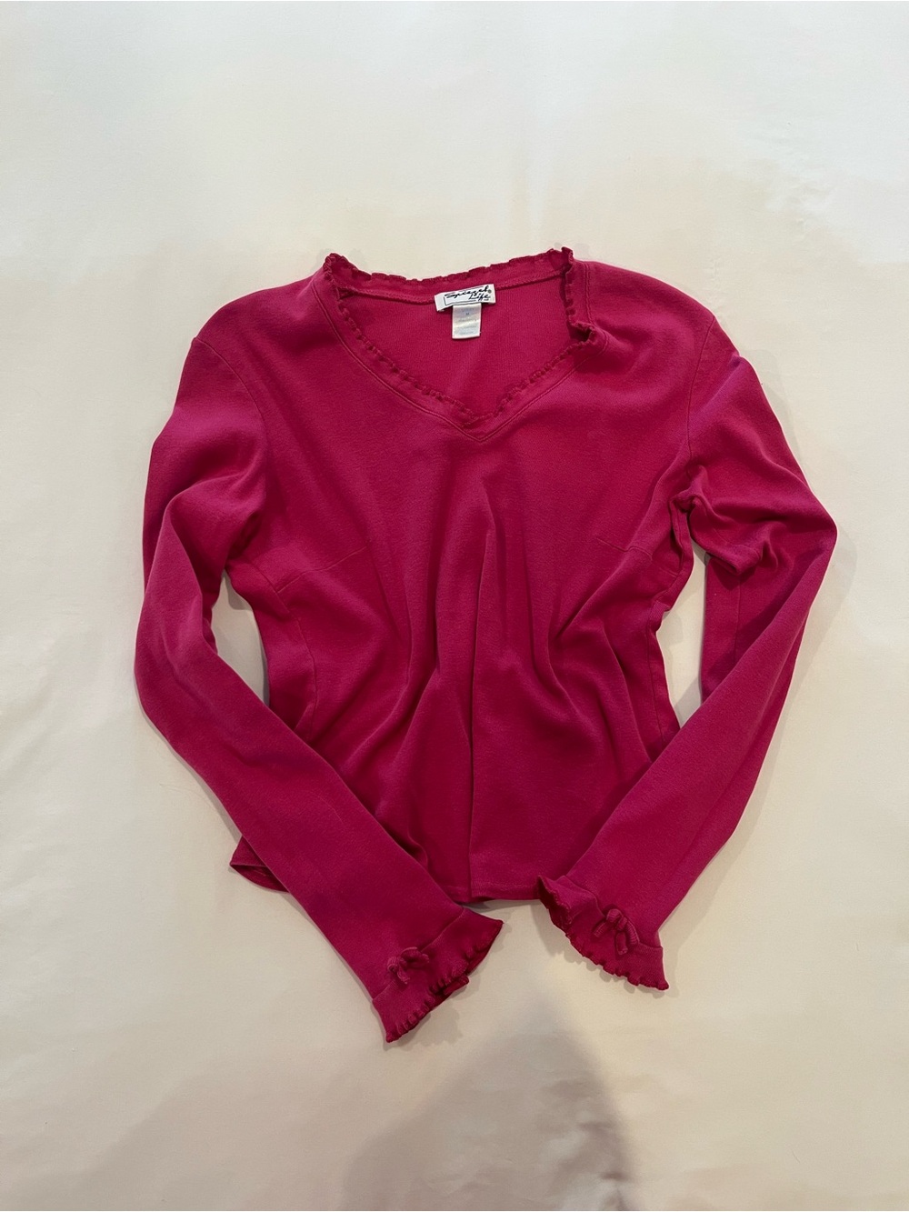 Vintage Coquette Spiegel Life Pink Cotton Long Sleeve with Ruffle Bow M